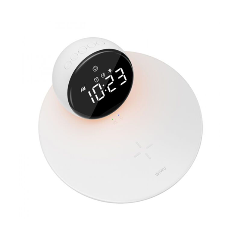 WiWU WI-W017 15W Wireless Charger with Digital Alarm Clock & Bluetooth Speaker - White