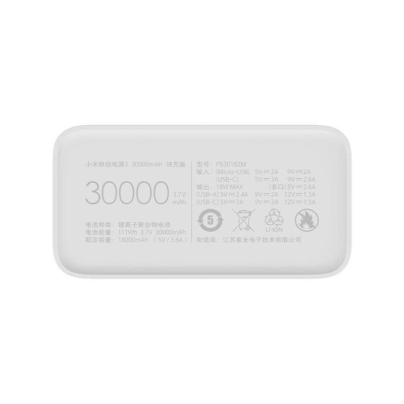 Xiaomi 30000mAh 18W USB-C 2-Way Fast Charging Power Bank (PB3018ZM)