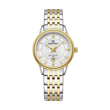 Naviforce 8040 Stainless Steel Waterproof Women’s Watch – Silver Gold White