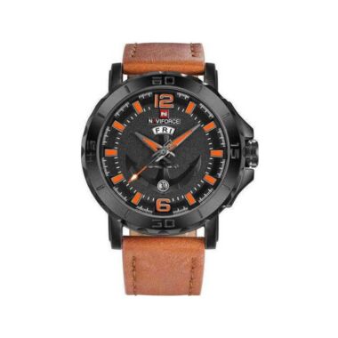 Naviforce 9122 Casual Quartz Leather Band Men’s Watch – Black Orange