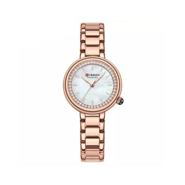 Curren 9089 Trendy Quartz Stainless Steel Women’s Watch – Rose Gold & White