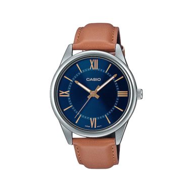 Casio MTP-V005L-2B5UDF Analog Brown Belt Blue Dial Watch for Men