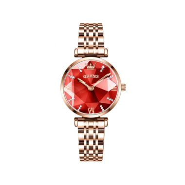 Olevs 6642 Stainless Steel Women's Wrist Watch - Rose Gold & Red