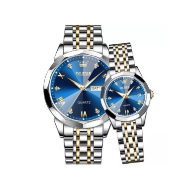 Olevs 9931 Trendy Korean Style Luminous Calendar Couple Watch - Silver Blue