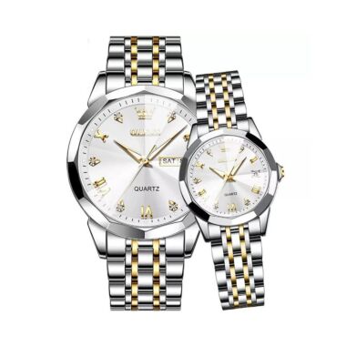 Olevs 9931 Trendy Korean Style Luminous Calendar Couple Watch - Silver Gold