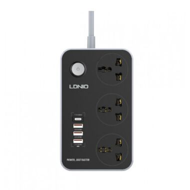 LDNIO Power Strip 3 Sockets with 38W 4x USB Ports Multiplug (SC3412) - Black