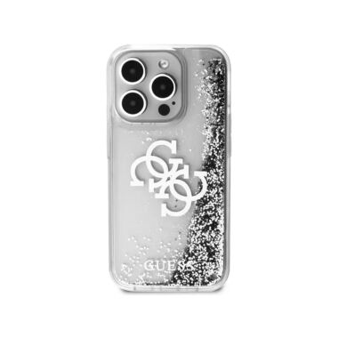 Guess Liquid Glitter Case with 4G Electroplated Logo for iPhone 15 Pro - Silver