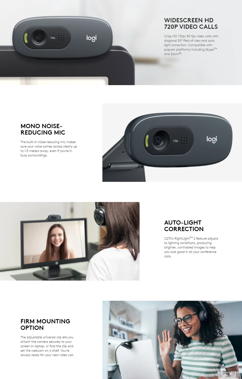 Logitech C270 Webcam Video Call Chat Conference Camera HD 720p