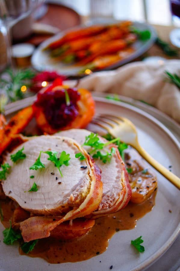 Pork roast with bacon and mustard