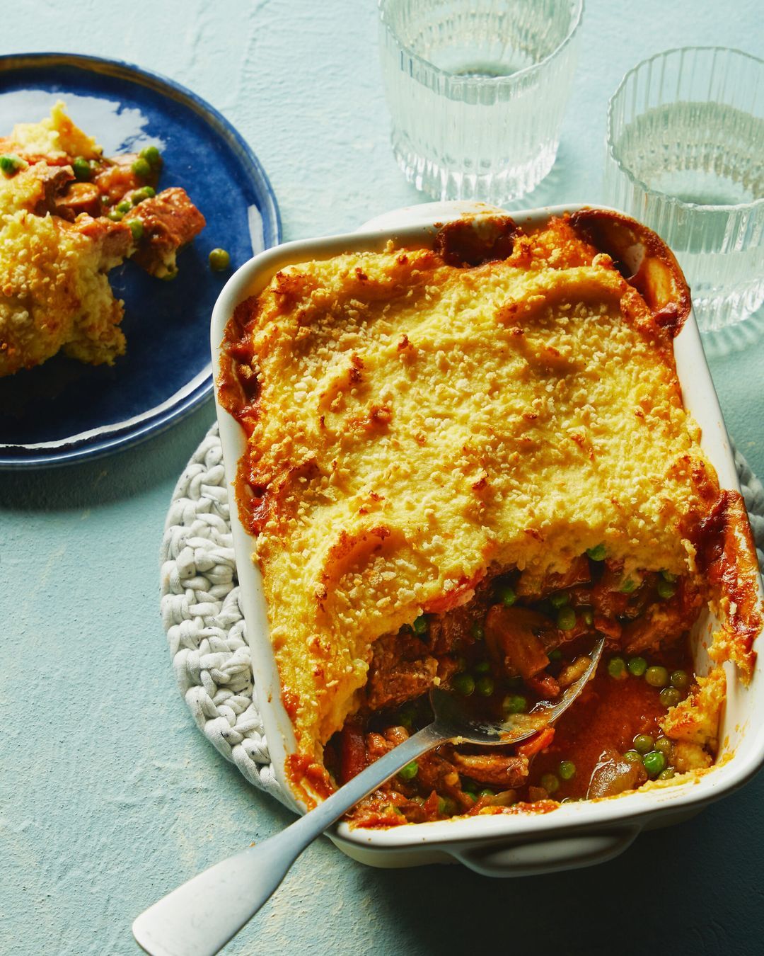 Shepherd's pie with stew and parsnip puree