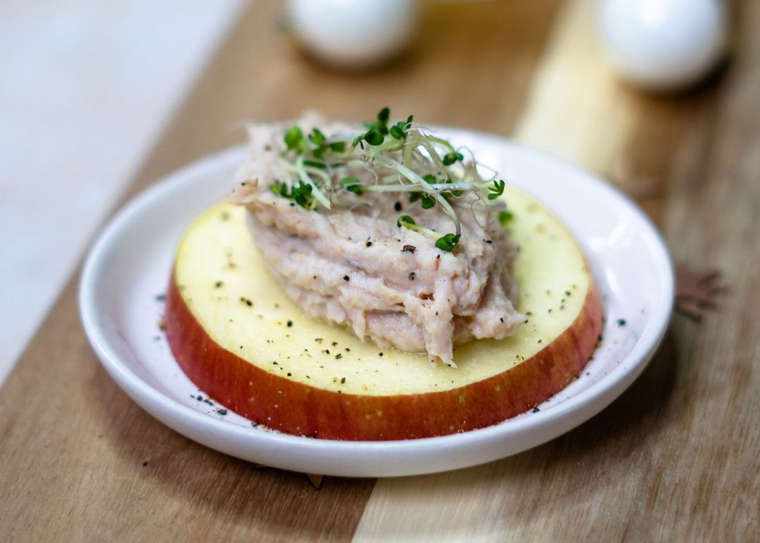 Apple toast with trout mousse