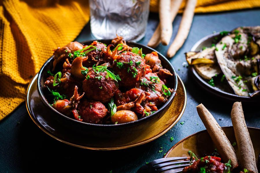 Smoky Meatballs with octopus