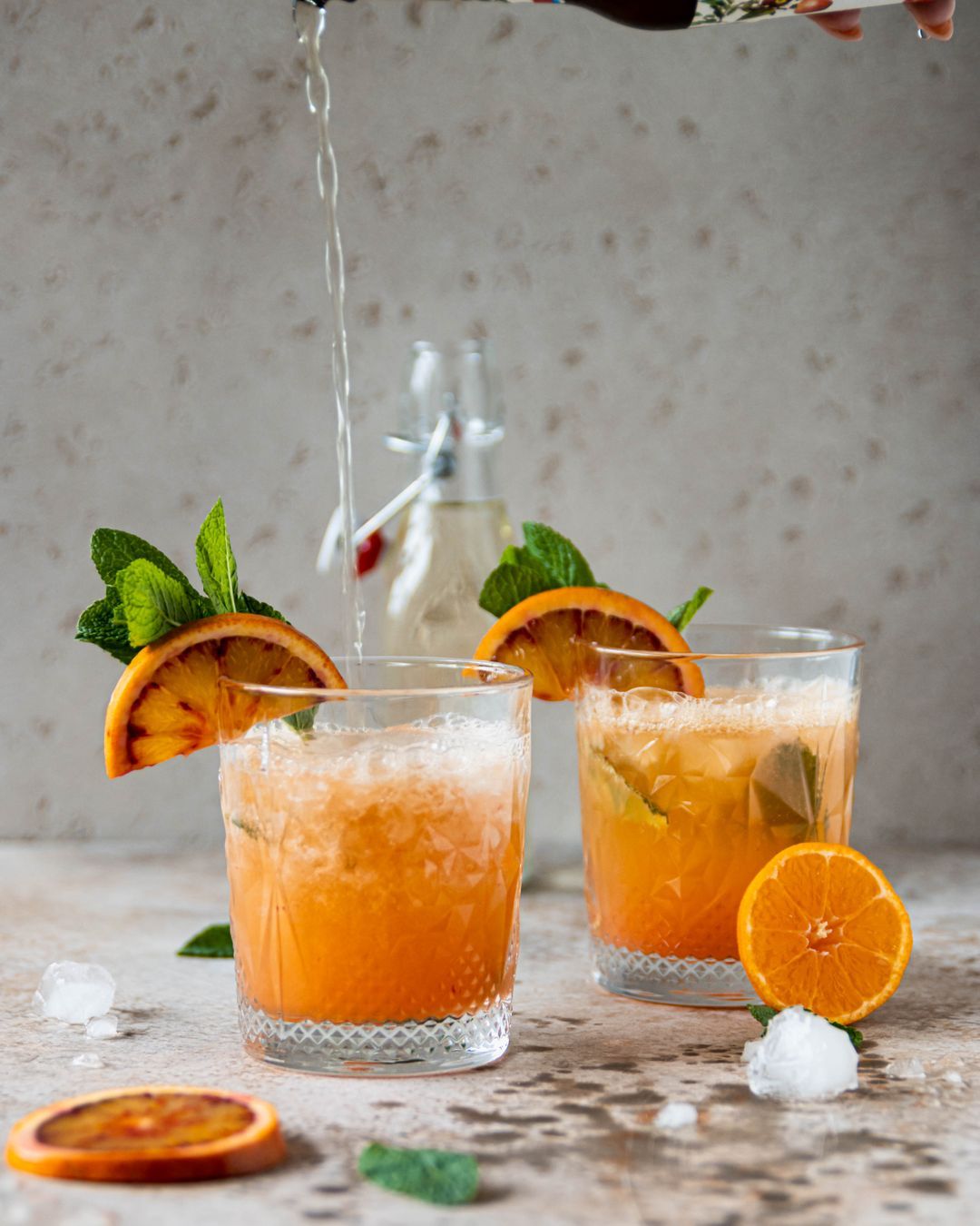 Alcohol-free blood orange elderflower spritzer