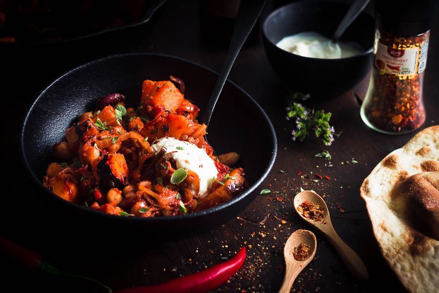 Autumn stew with roasted pumpkin