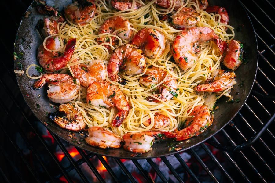 Grilled scampi with pasta bianco