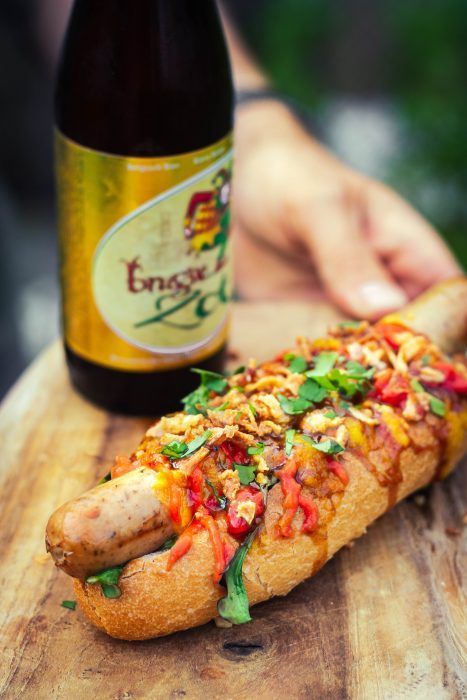 Devilish Hot Dog with Tricolore of sauces