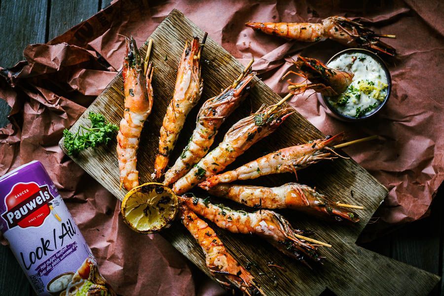 Grilled tiger prawns with gremolata garlic sauce