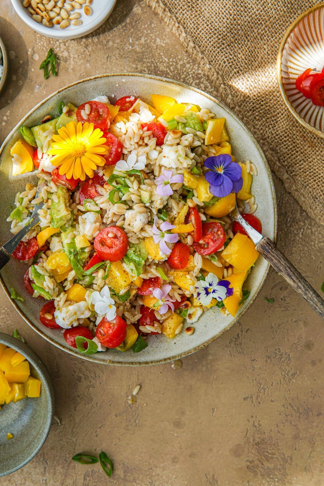 Orzo salad with homemade mustard vinaigrette