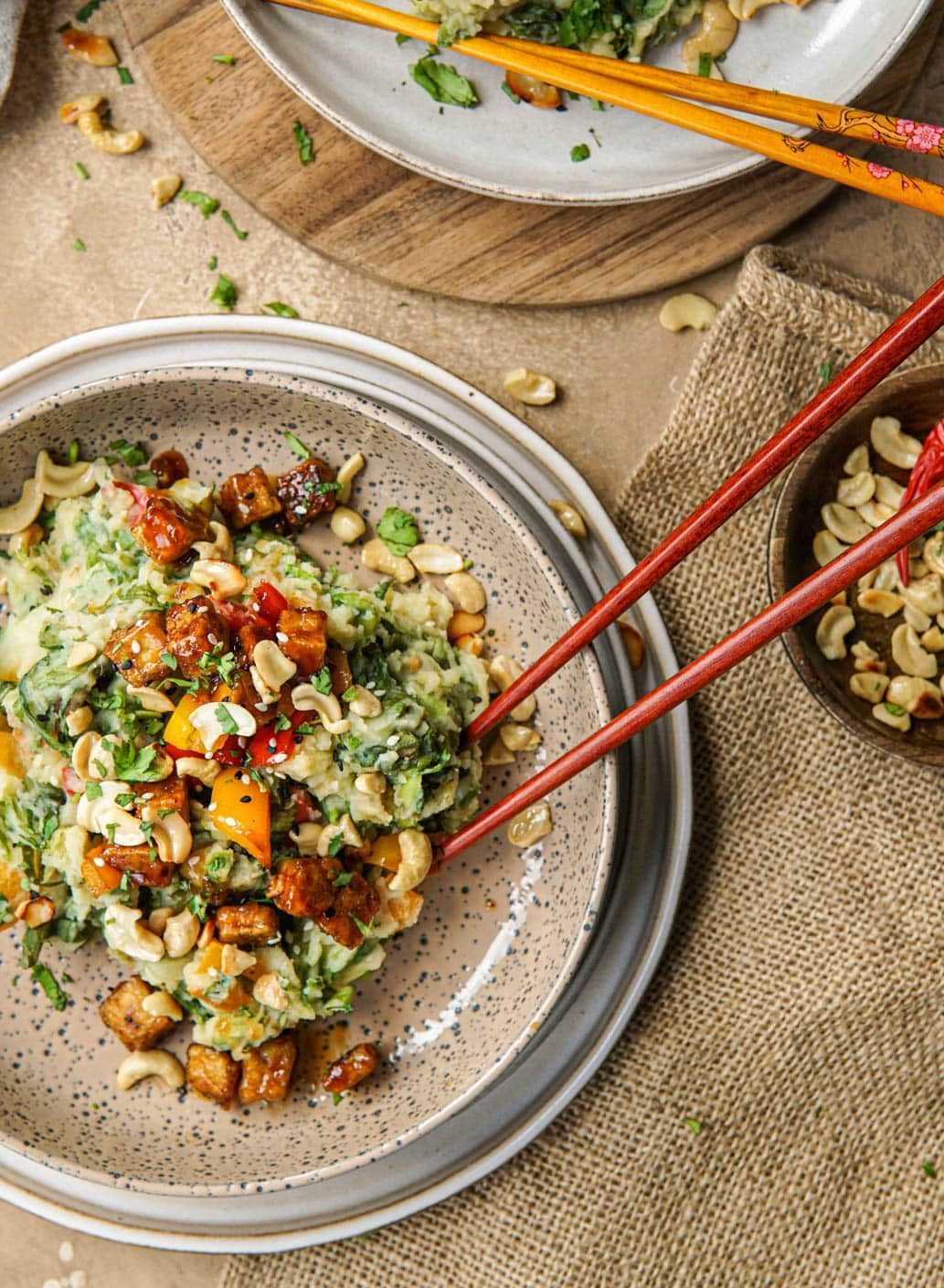 Asian endive stew with sticky tofu