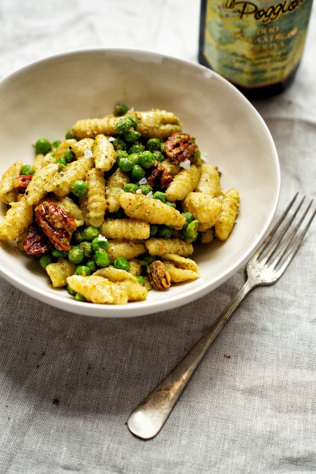 Gnocchi sardi with basil pesto and peas