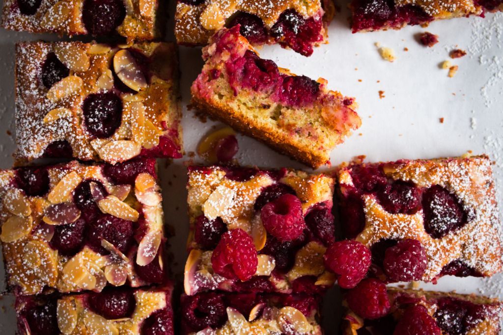 A spoonful of sweetness: Raspberry cake with hazelnuts