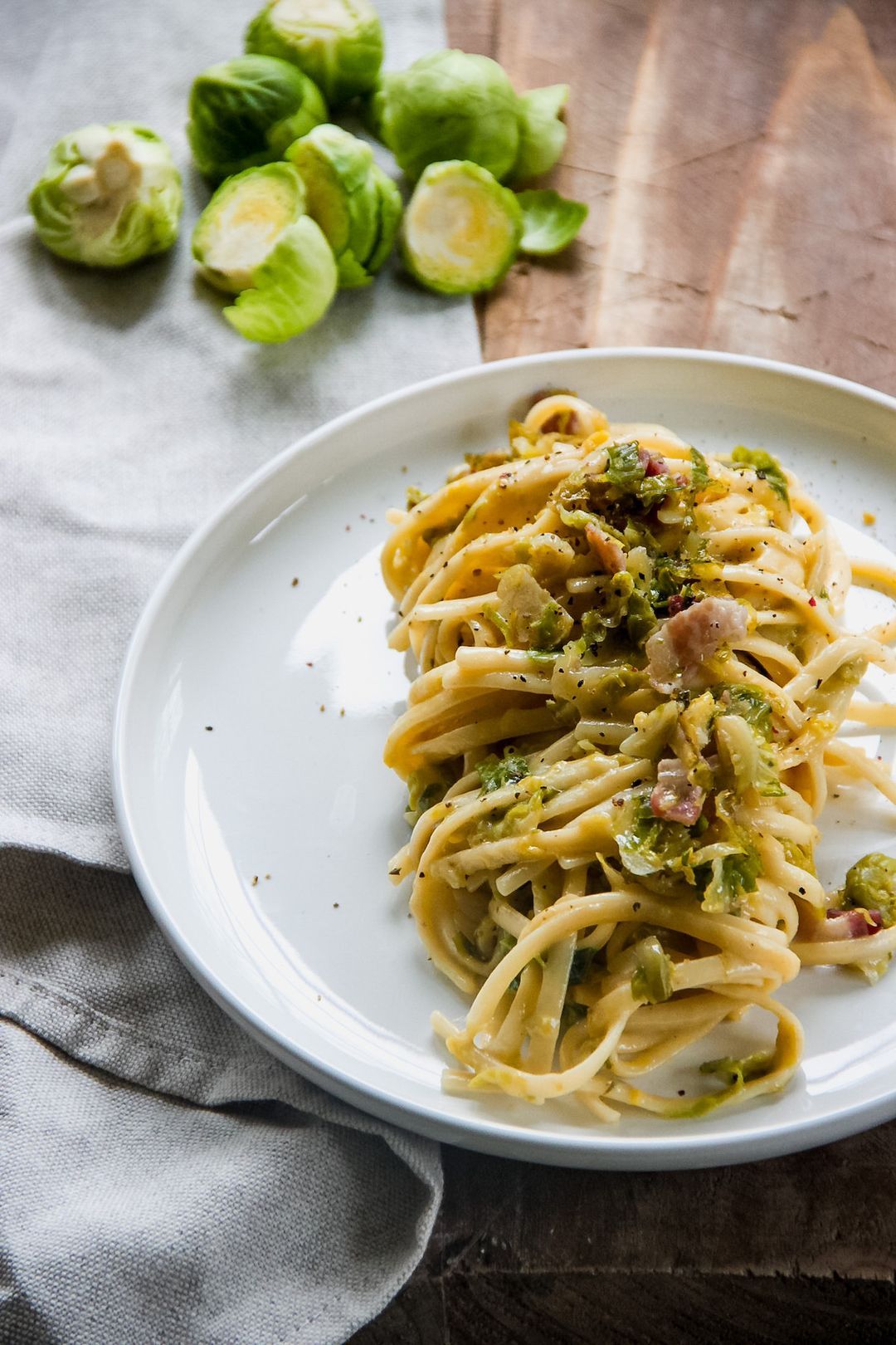 Carbonara with Brussels sprouts