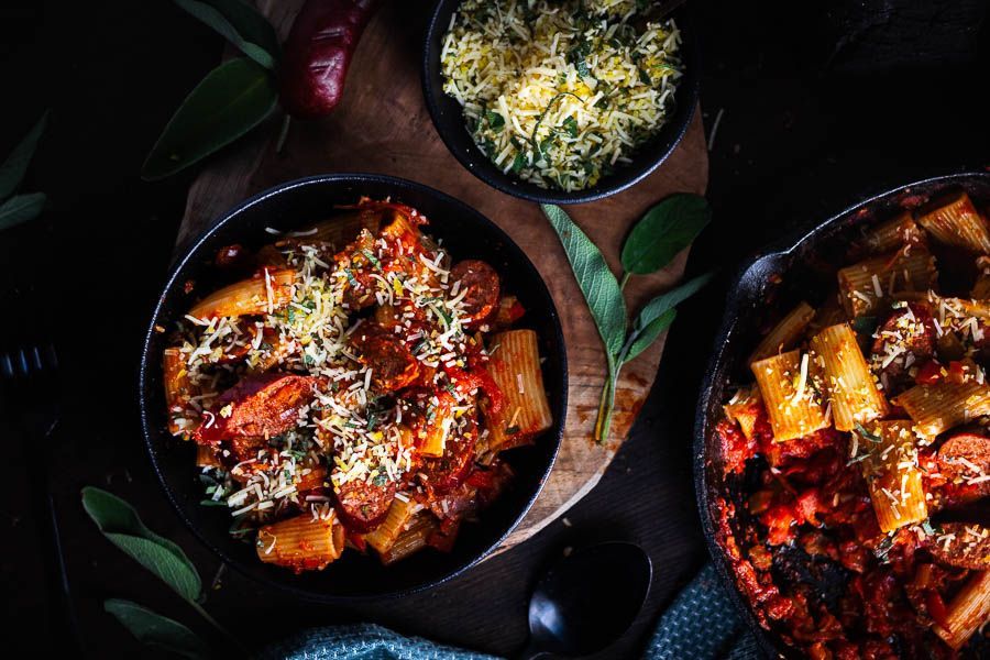 Rigatoni al Arrabiata with smoked Merguez