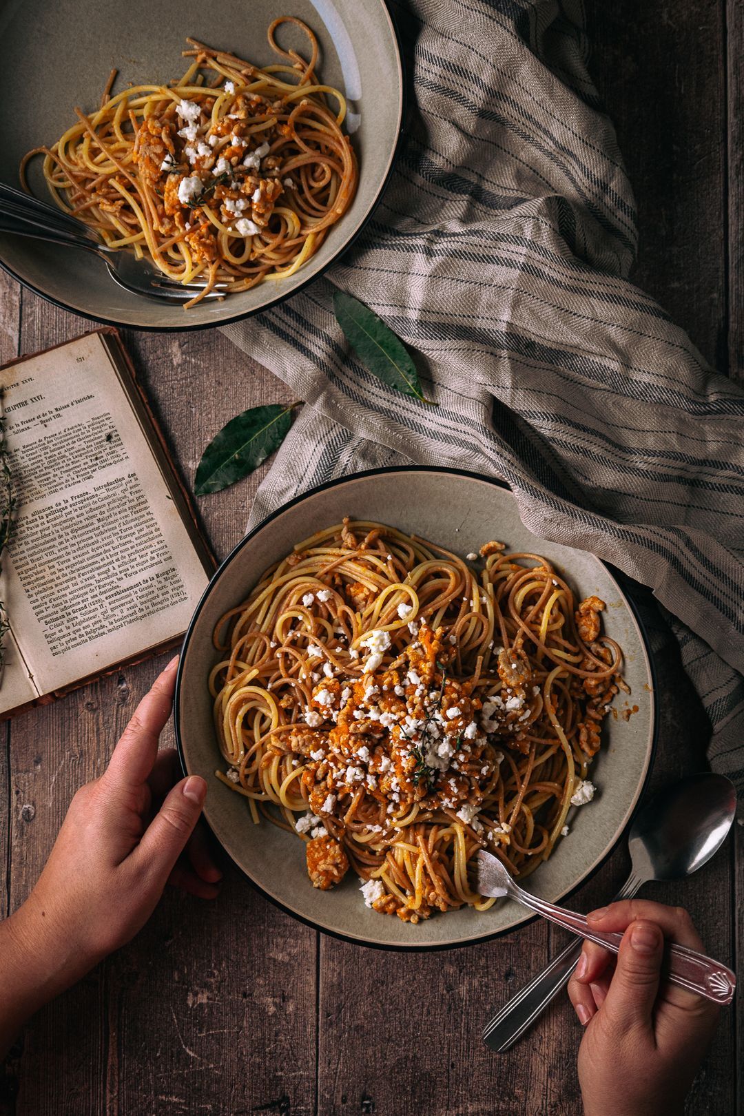 Pasta with pumpkin and feta cheese