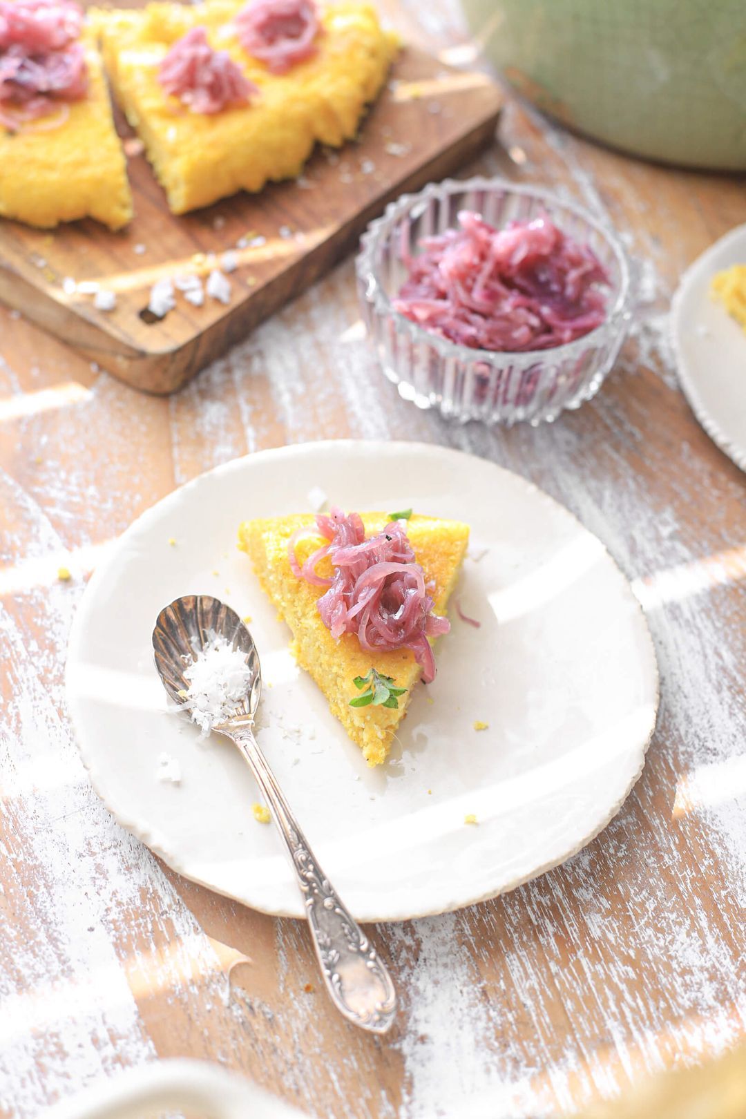 Baked polenta with red onion, Parmesan and lemon