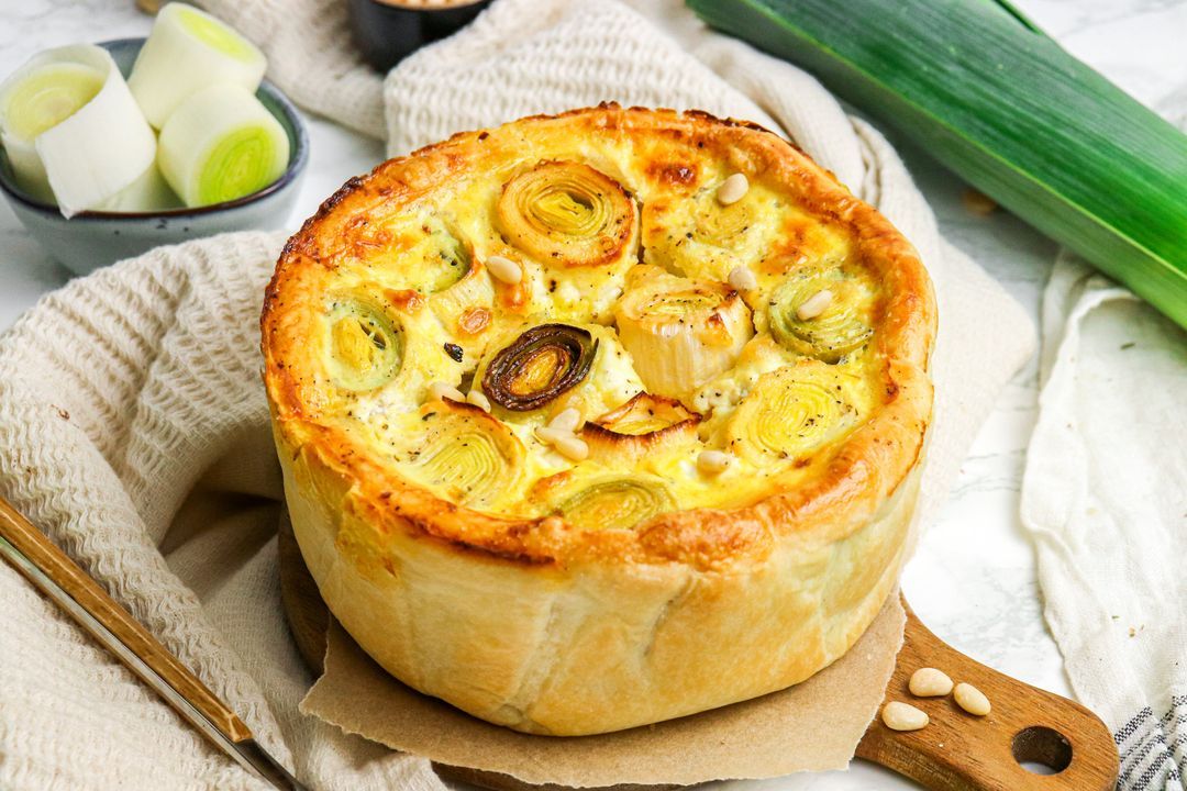 Salmon, leek and goat cheese quiche