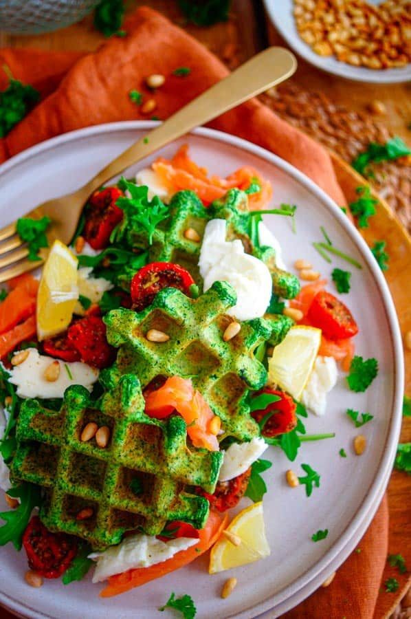 savory waffles with spinach