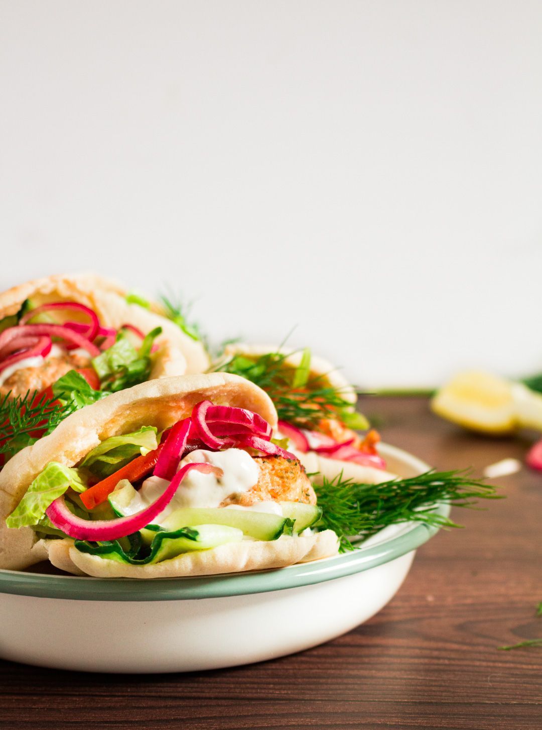 Chicken burgers with feta, sour cream and dill