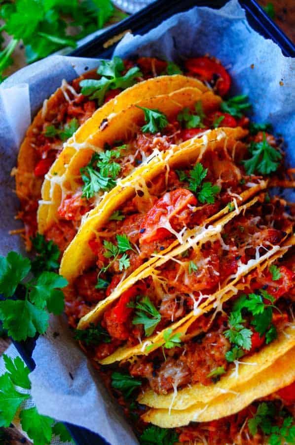 Tacos with meat and cheese