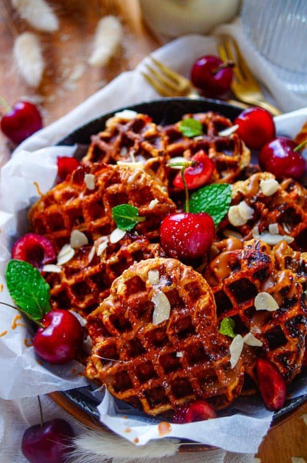 oatmeal waffles with cherries