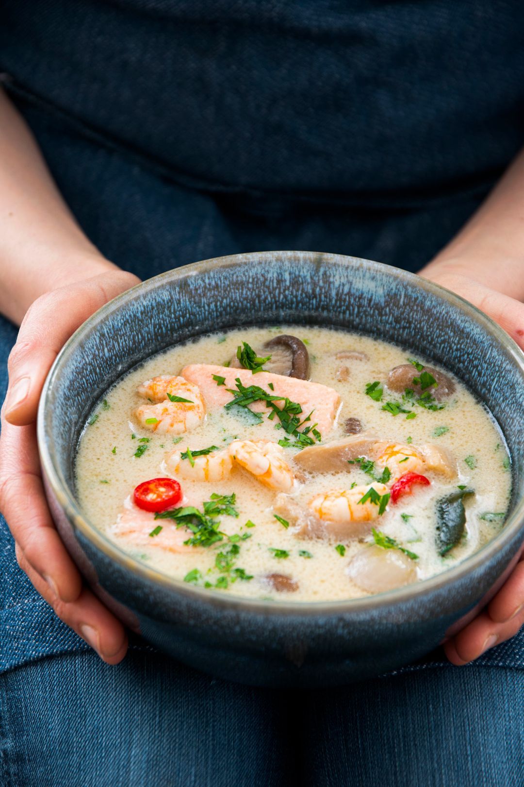 Tom Kha Kai salmon and shrimp