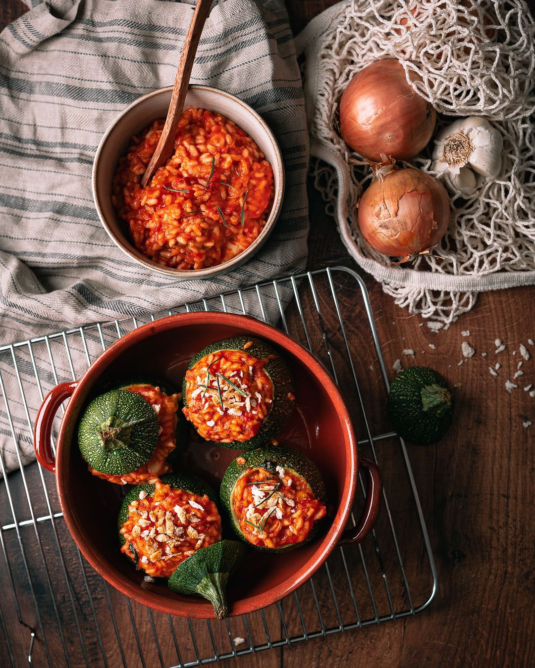 Stuffed zucchini with risotto