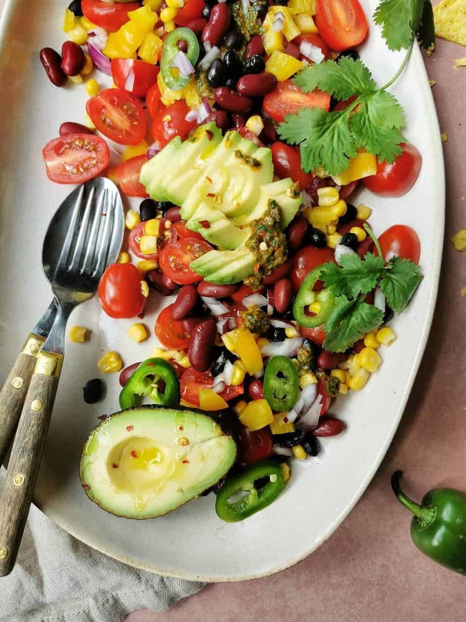 Vegetarian Mexican salad with beans and corn