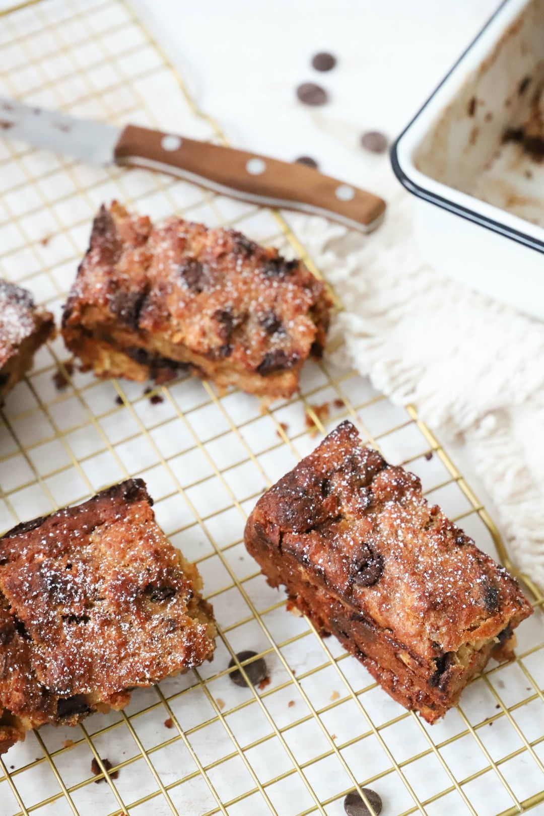 Bread pudding with banana and chocolate