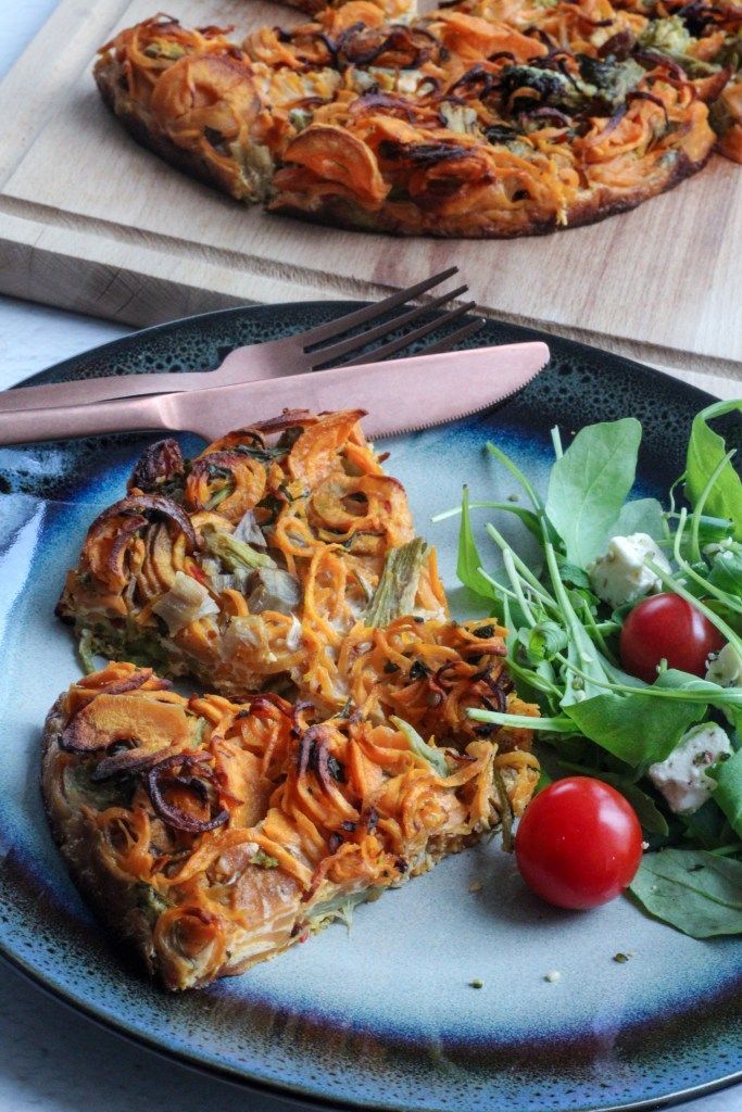 Frittata with sweet potato and green vegetables