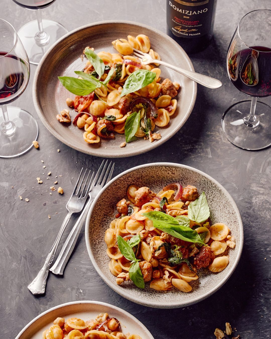 Orecchiette with meatballs and chickpeas