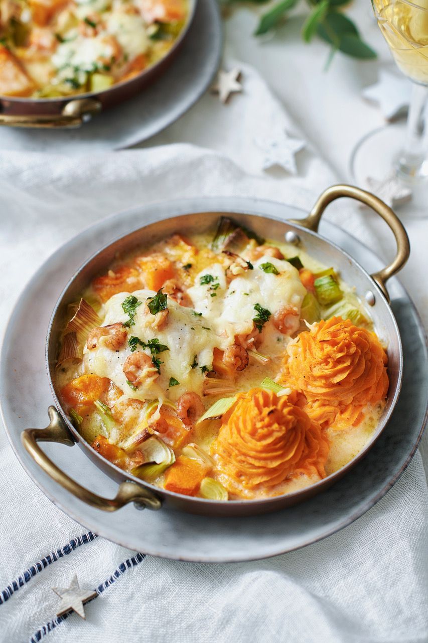 Fish pan pumpkin and sweet potato pommes duchesse