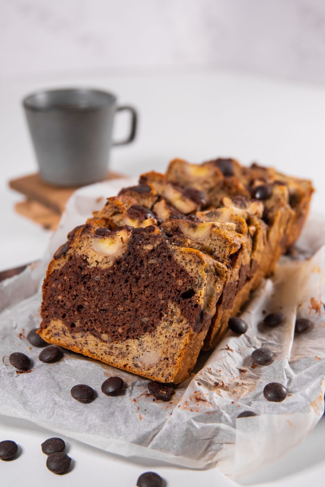 Banana bread with hazelnut and chocolate