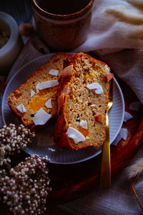 Yogurt cake with mango and passion fruit