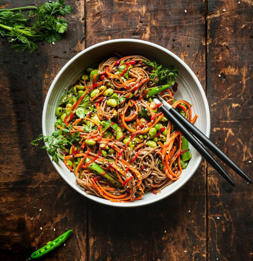 Soba noodle salad with edamame and sugar snaps