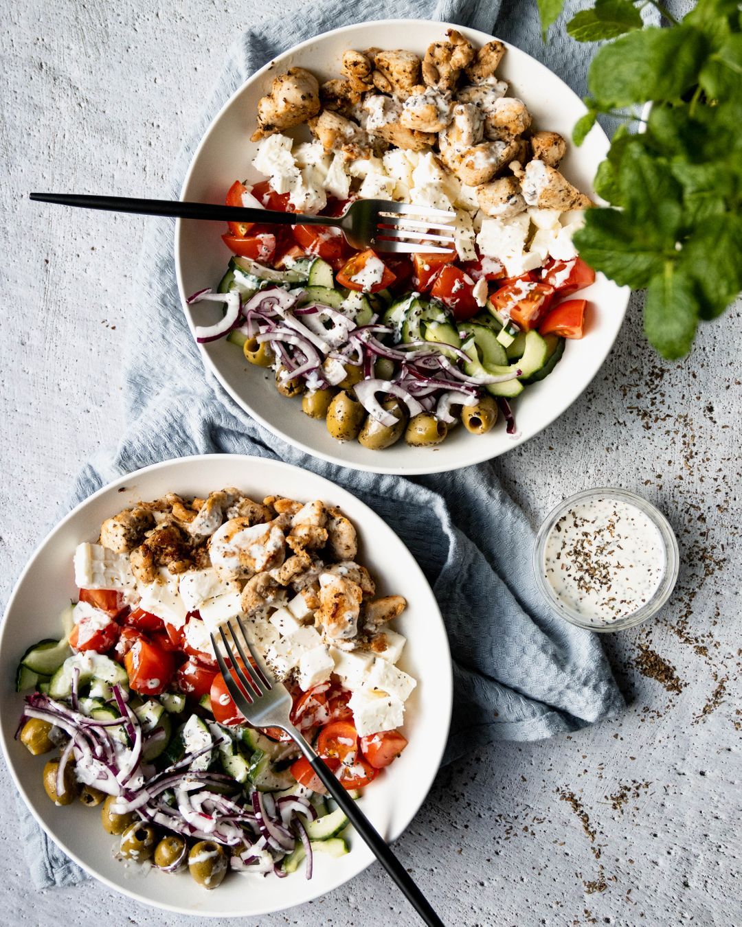 Seasoned Greek salad with chicken breast