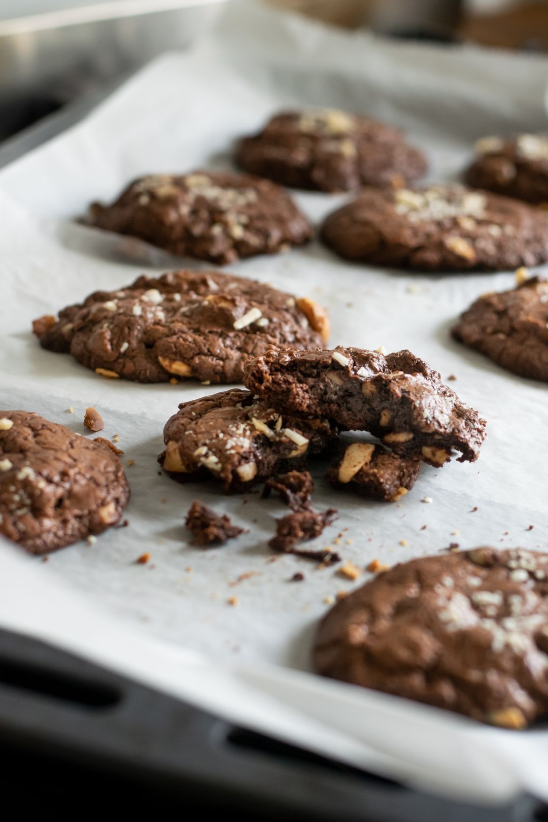 Chocolate brownie cookies with macadamia nuts