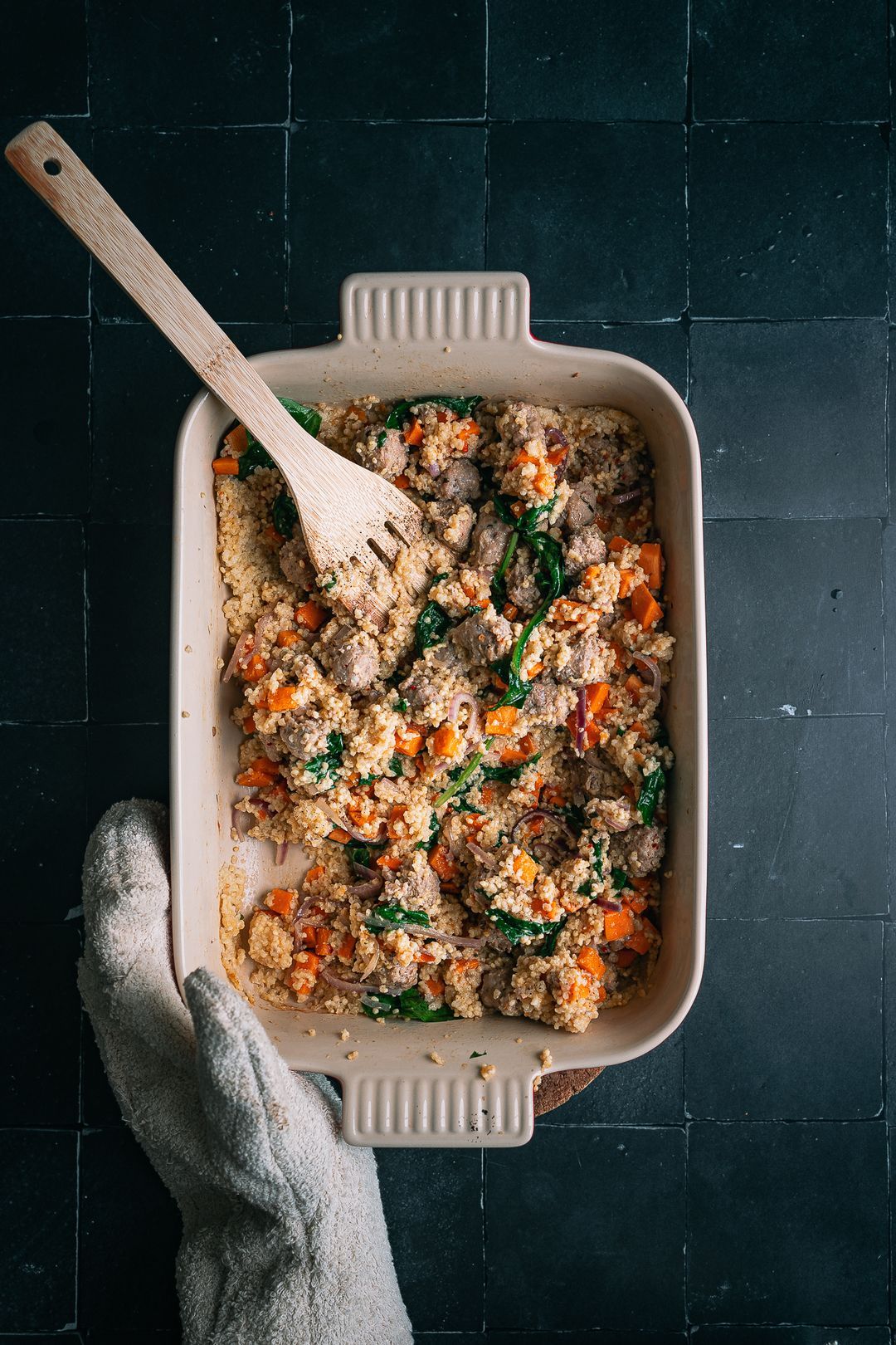Barely dishes & ready super fast 😍 Ovent tray with barley, sweet potato & Italian sausage