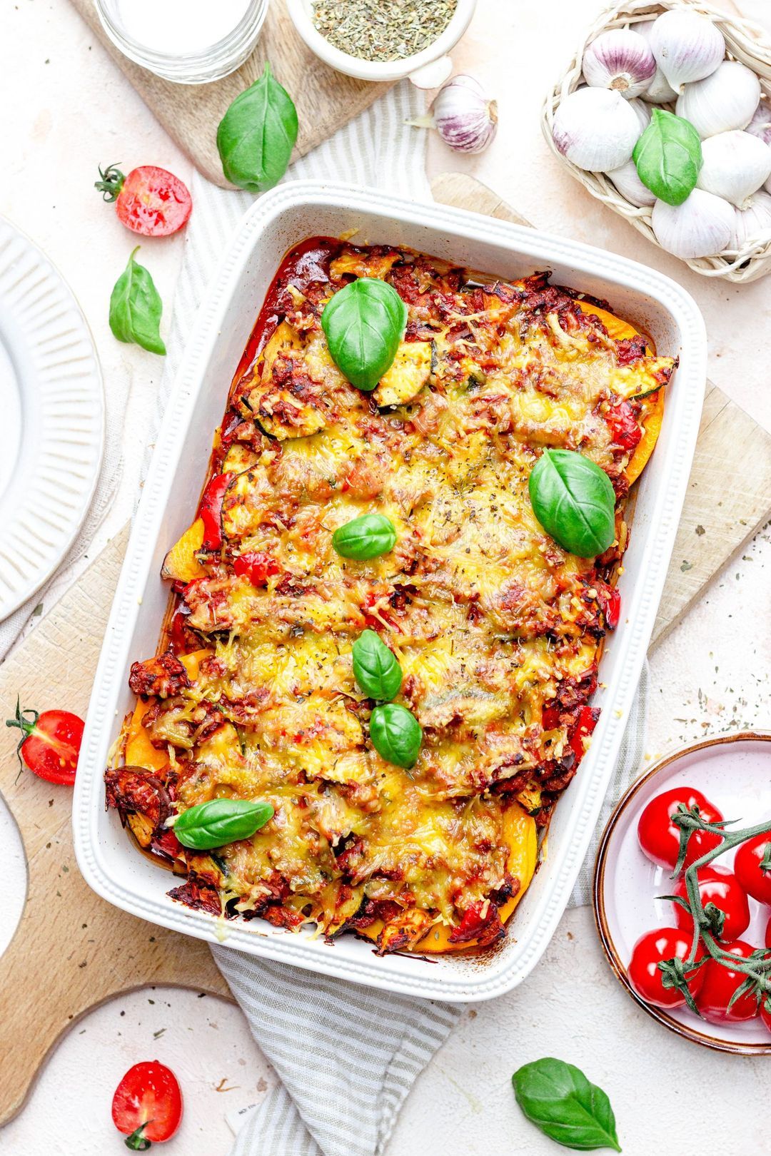 Healthy vegetable lasagna, low carbohydrate, gluten and lactose free