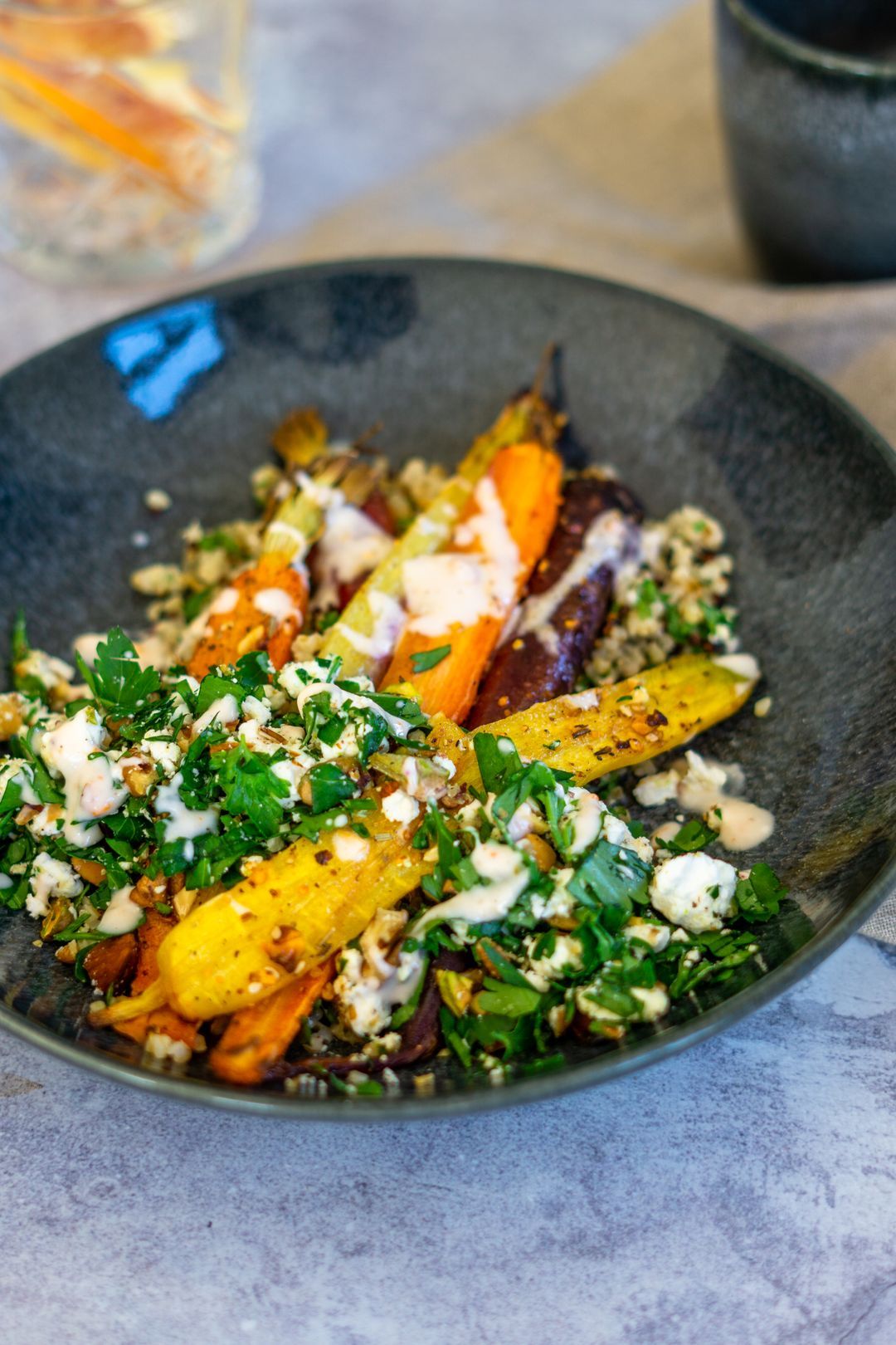 Roasted carrots with feta and quinoa