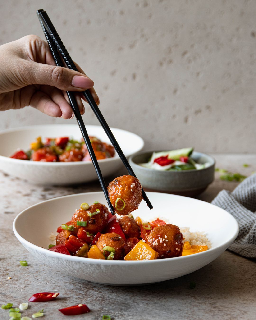 Fish balls with sweet and sour sauce